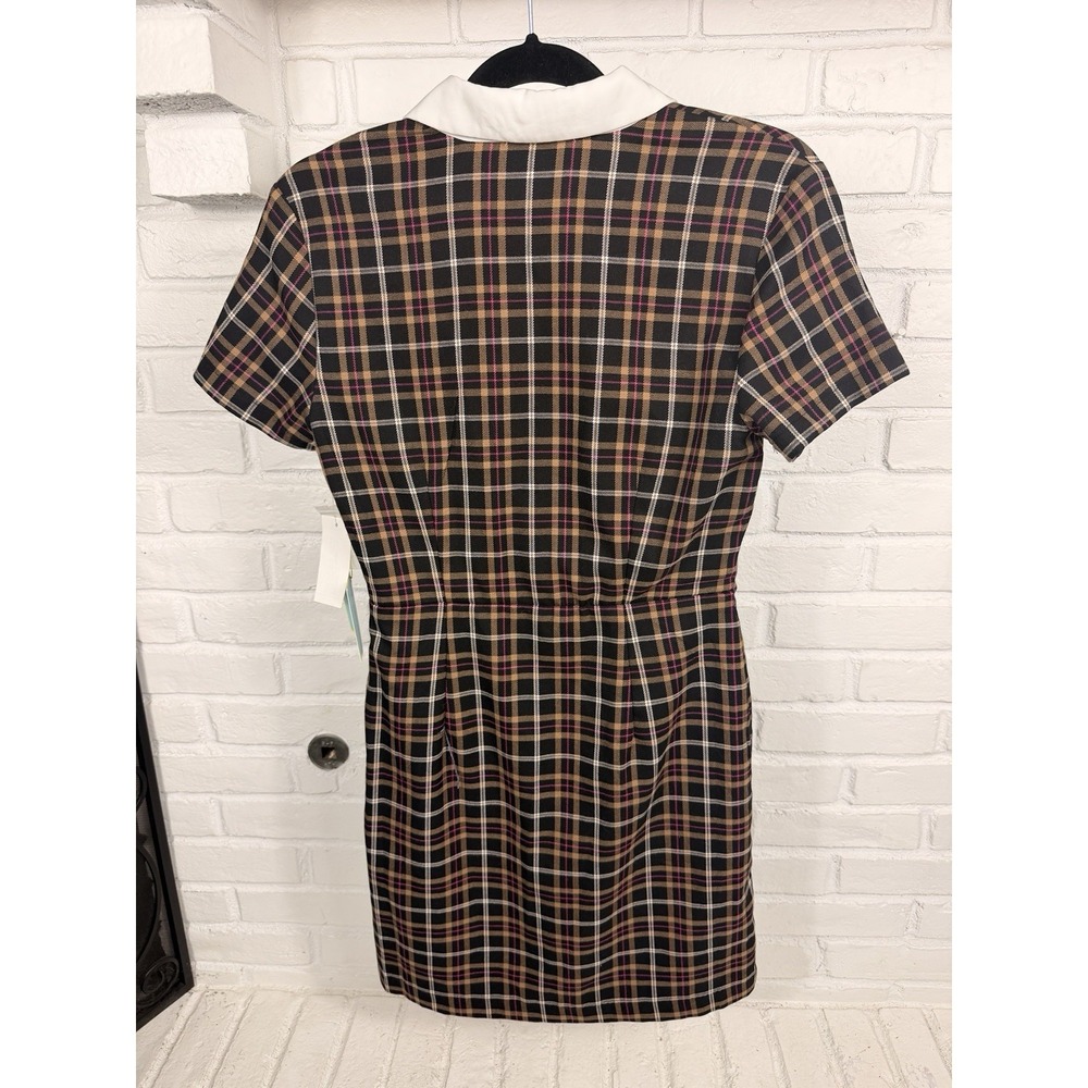 NWT CeCe Plaid Shirt Dress Size 4 Brown Pink Floral Button Collar Midi - Picture 6 of 6